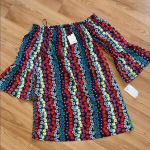 NWT Trina Turk Floral Off-Shoulder Dress 70s inspired Hippie Retro Size